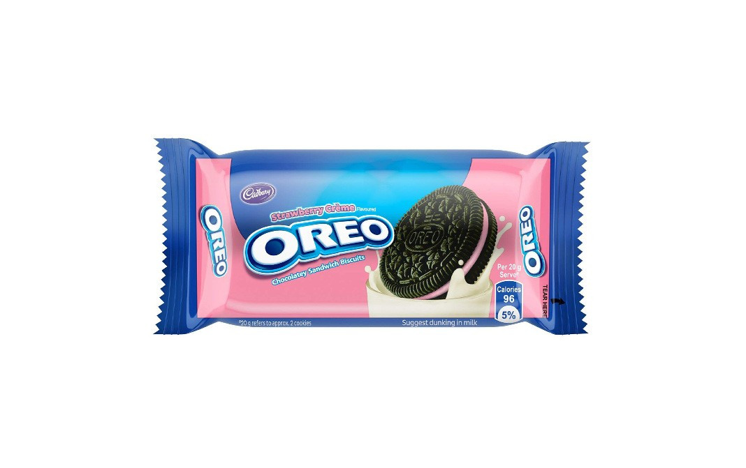 Cadbury Strawberry Creme Flavoured Oreo Chocolatey Sandwich Biscuits   Pack  51.5 grams